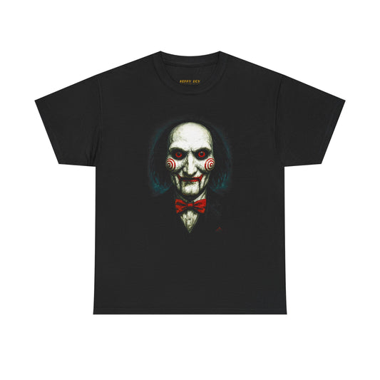 Horror Puppet Mask T-Shirt — Creepy 'Saw' Style Jigsaw Design