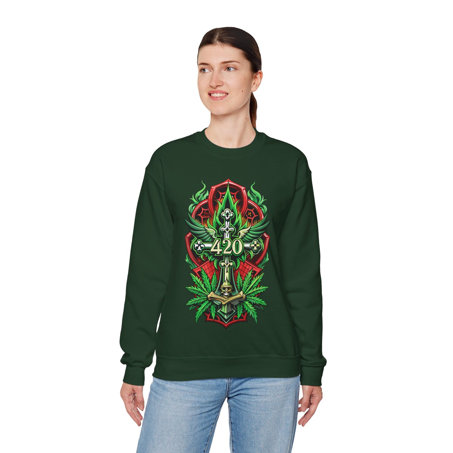 420 Cannabis Shield Sweatshirt – Marijuana Leaf Stoner Graphic