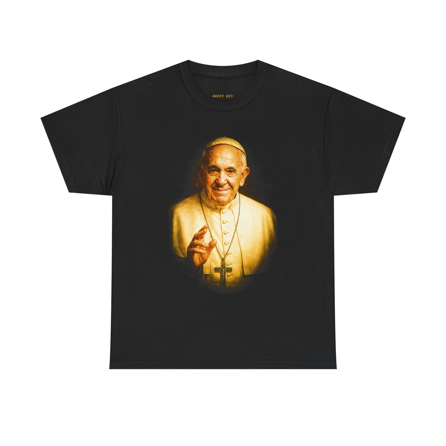 Religious Portrait Tee — Vintage Pontiff Prayer Graphic