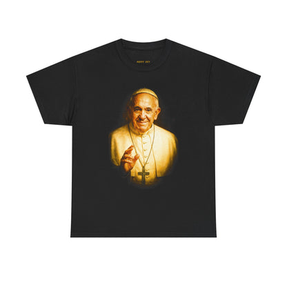 Religious Portrait Tee — Vintage Pontiff Prayer Graphic
