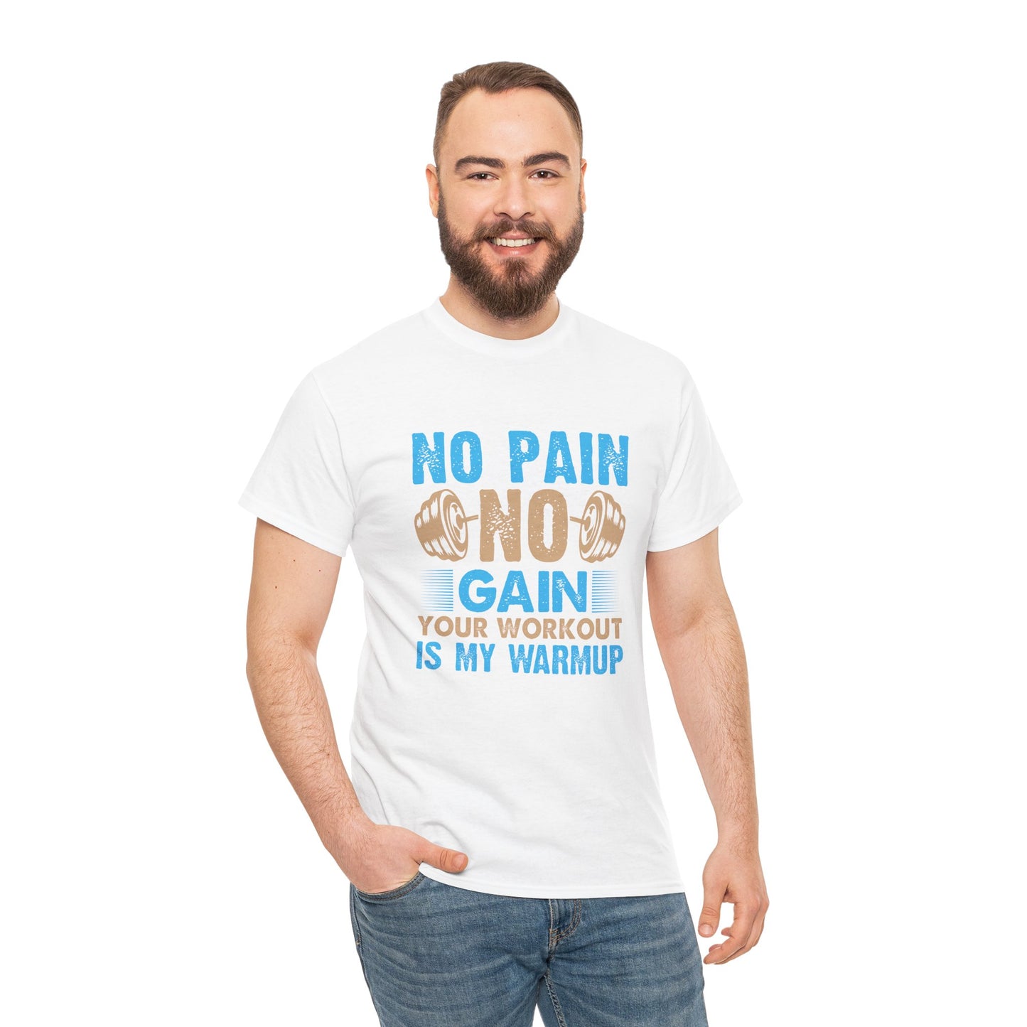 Unisex Heavy Cotton Tee - "No Pain, No Gain" Fitness Motivational Shirt