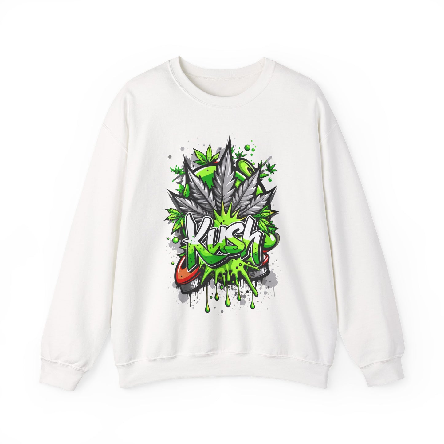 Kush Graffiti Sweatshirt — Green Cannabis Leaf Street Art