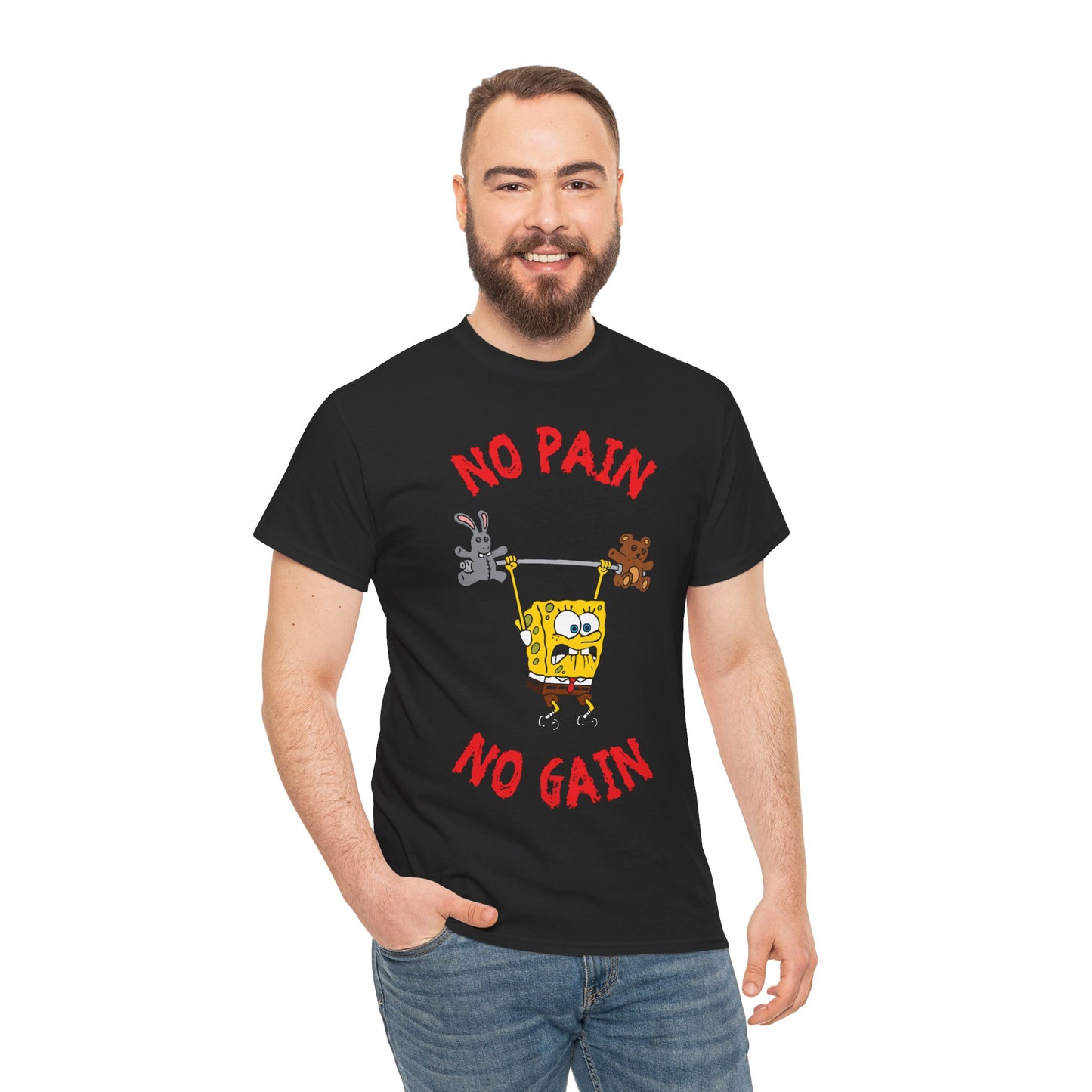 SpongeBob No Pain No Gain Black Unisex Heavy Cotton Tee