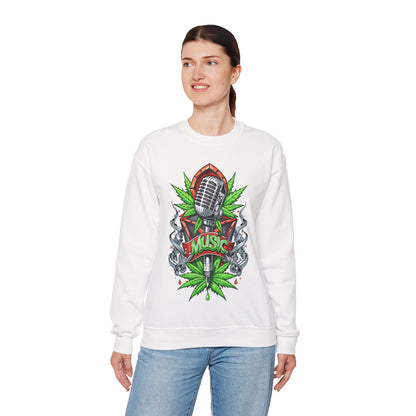 Music Microphone — Retro Mic & Leaf Graphic Sweatshirt
