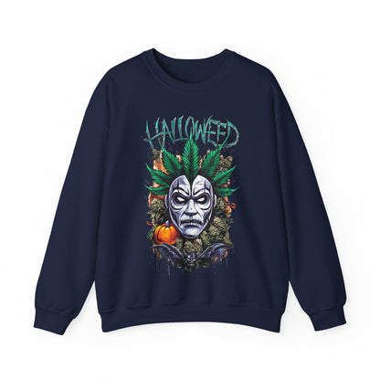 Hallowed Harvest — Halloween Mask & Pumpkin Graphic Sweatshirt