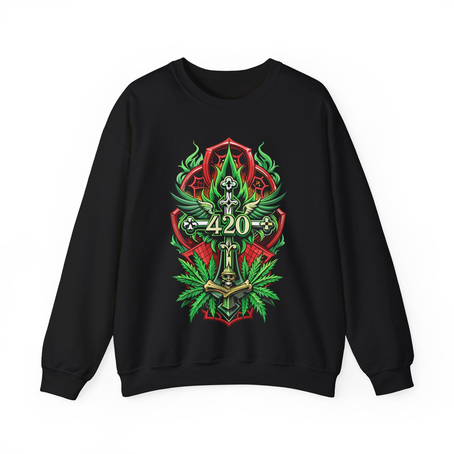 420 Cannabis Shield Sweatshirt – Marijuana Leaf Stoner Graphic
