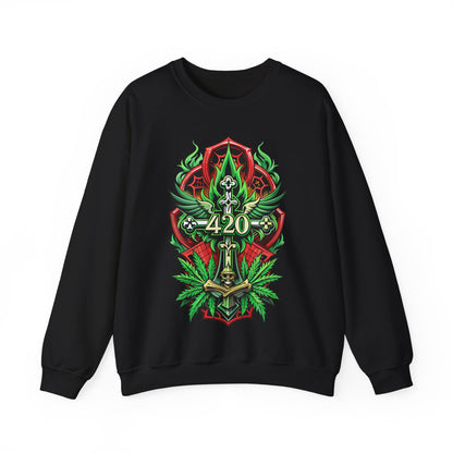 420 Cannabis Shield Sweatshirt – Marijuana Leaf Stoner Graphic