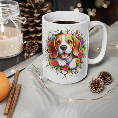 Colorful Beagle Ceramic Coffee Cup - Floral Design for Dog Lovers