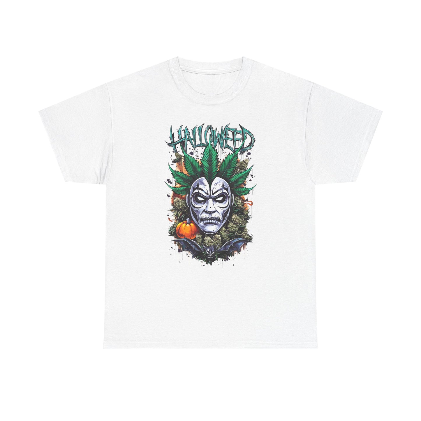 Hallowed Harvest Tee — Halloween Mask & Pumpkin Graphic T-Shirt