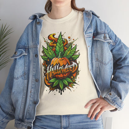 Halloween Pumpkin Graphic Tee — 'Halloween' Pumpkin & Leaves Illustration
