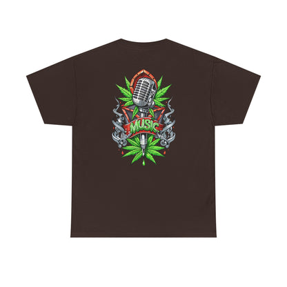 Music Microphone Tee — Retro Mic & Leaf Graphic T-Shirt