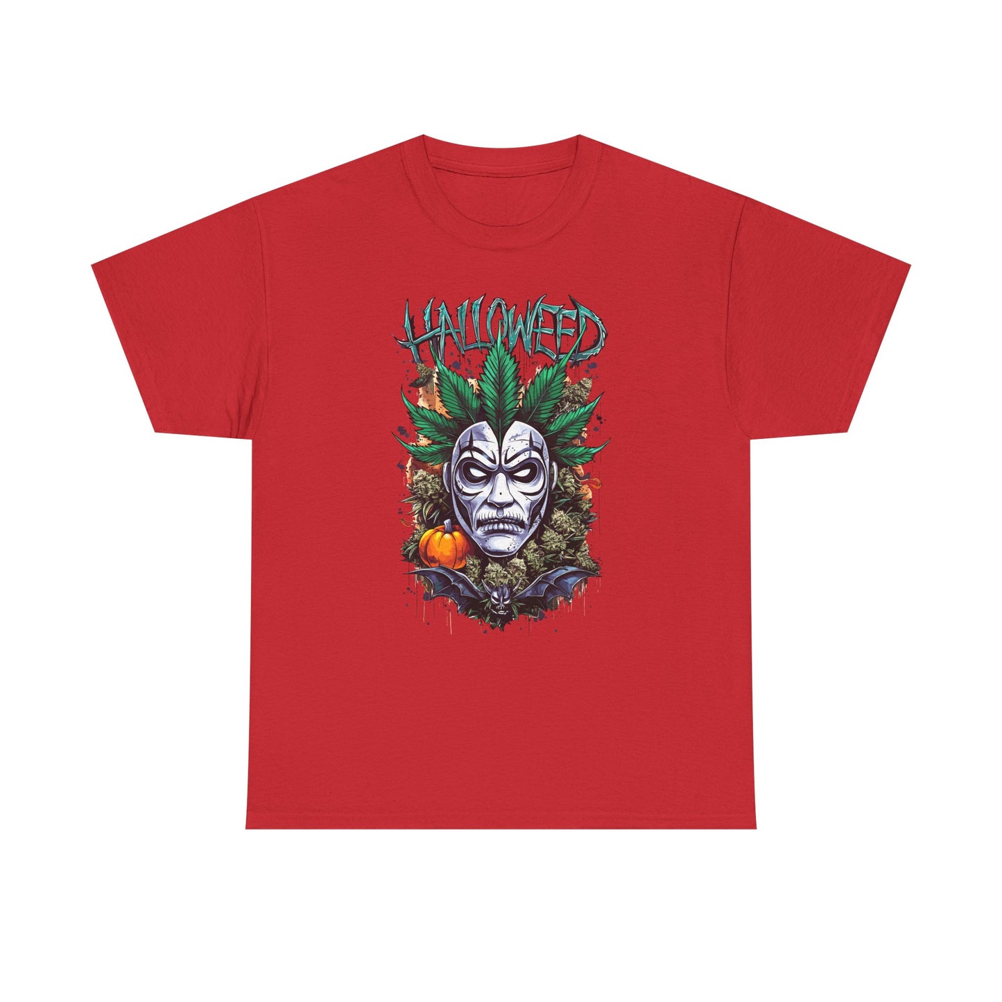 Hallowed Harvest Tee — Halloween Mask & Pumpkin Graphic T-Shirt