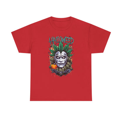 Hallowed Harvest Tee — Halloween Mask & Pumpkin Graphic T-Shirt