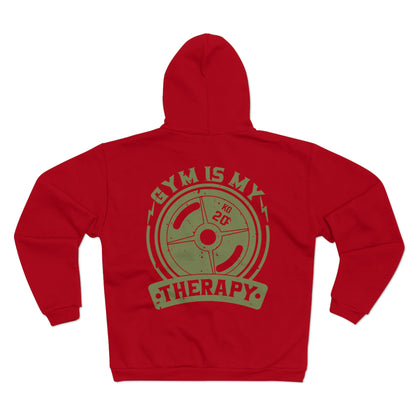 Gym Is My Therapy Unisex Hooded Zip Sweatshirt - Fitness Motivational Apparel