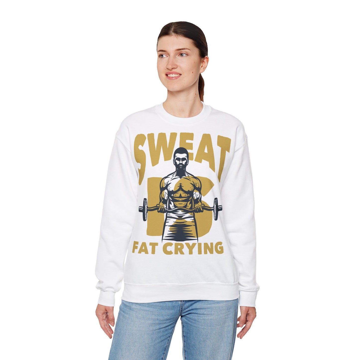 Motivational Unisex Heavy Blend™ Crewneck Sweatshirt - "Sweat Fat Crying"