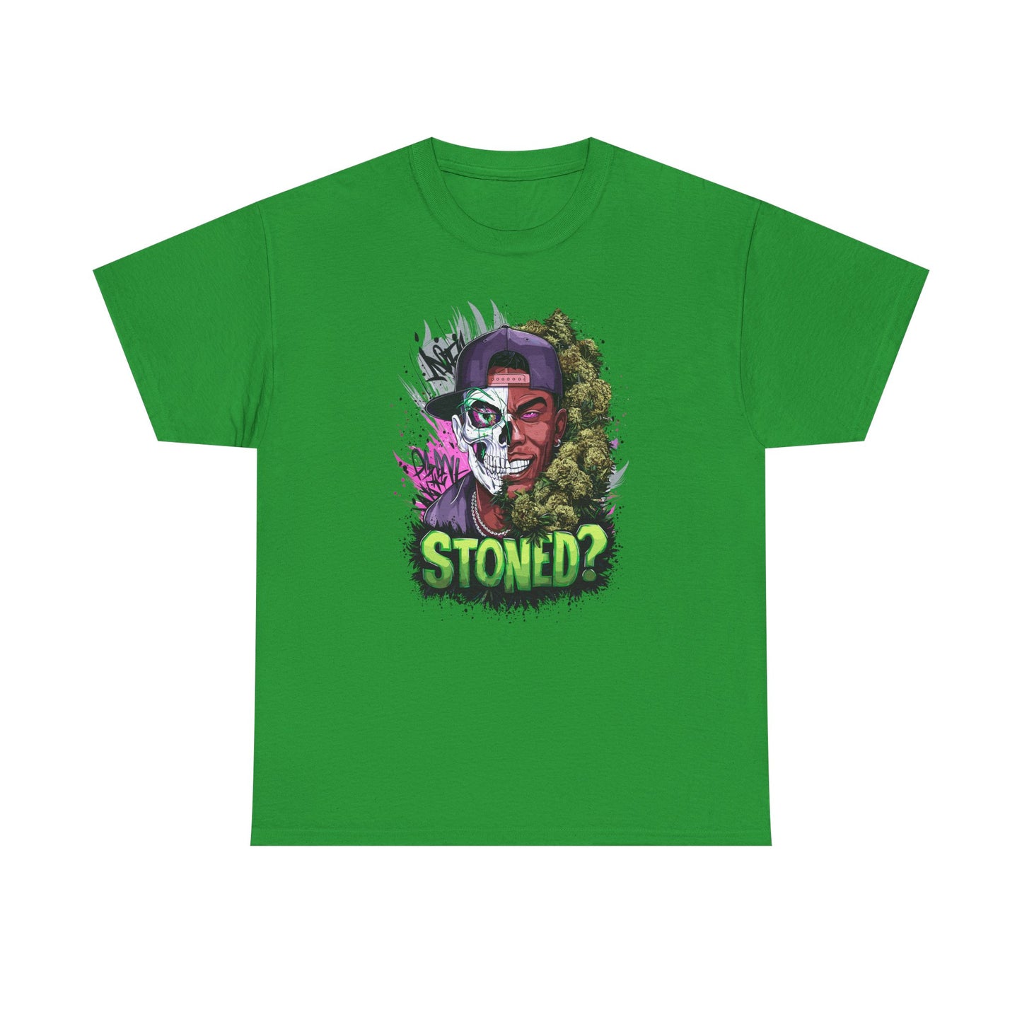 T-Shirt — 'Stoned?' Skull Face Graphic Tee for Cannabis Lovers