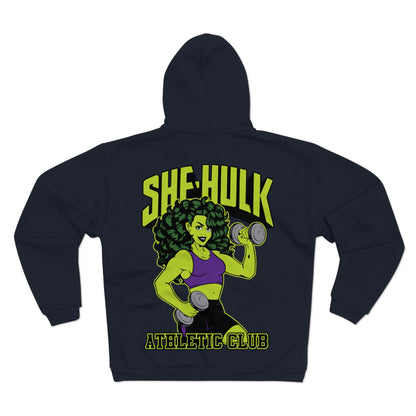 She-Hulk Athletic Club Unisex Hooded Zip Sweatshirt - Empowering Fitness Hoodie for Superhero Fans
