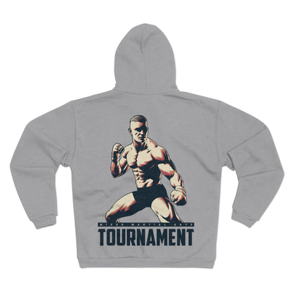 Unisex Hooded Zip Sweatshirt - Motivational Fighter Design for Fitness Enthusiasts