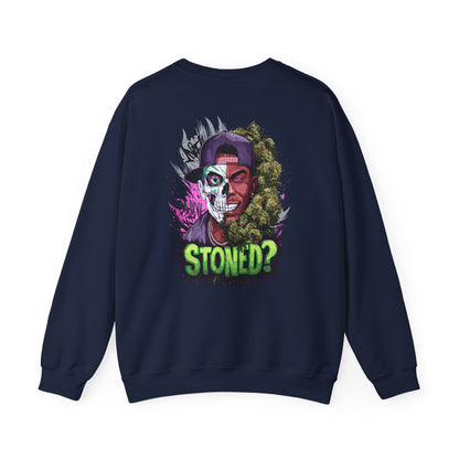 Sweatshirt— 'Stoned?' Skull Face Graphic for Cannabis Lovers