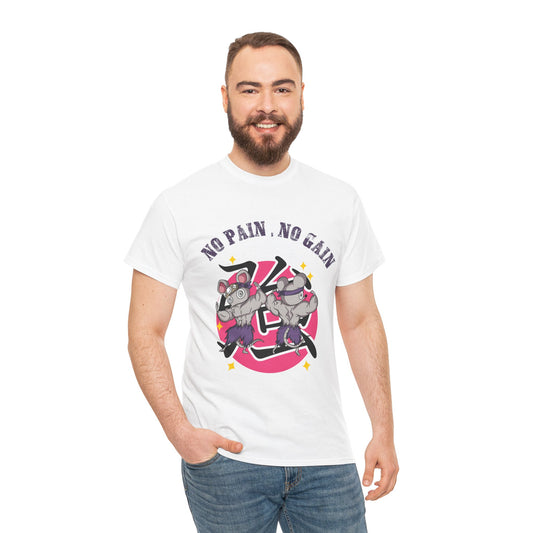Motivational Unisex Heavy Cotton Tee - 'No Pain, No Gain' Fitness T-Shirt White