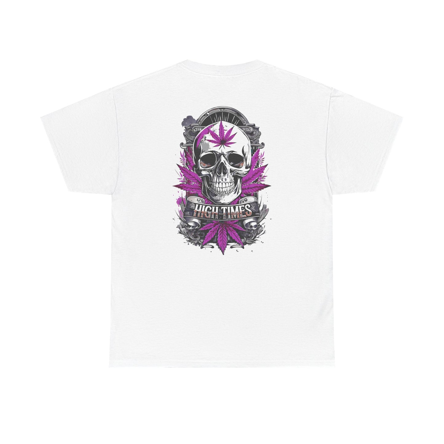 Skull & Purple Cannabis Leaf Tee - "High Times" Graphic T-Shirt Both