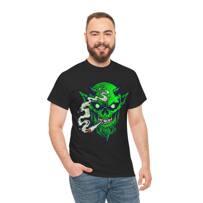 Smoking Green Demon Skull T-Shirt — Creepy Stoner Graphic Tee
