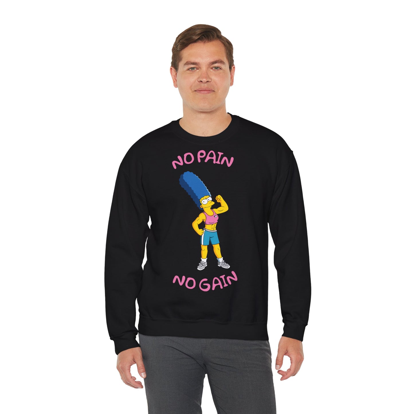 Motivational Crewneck Sweatshirt - No Pain No Gain Design Black