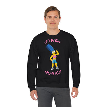 Motivational Crewneck Sweatshirt - No Pain No Gain Design Black