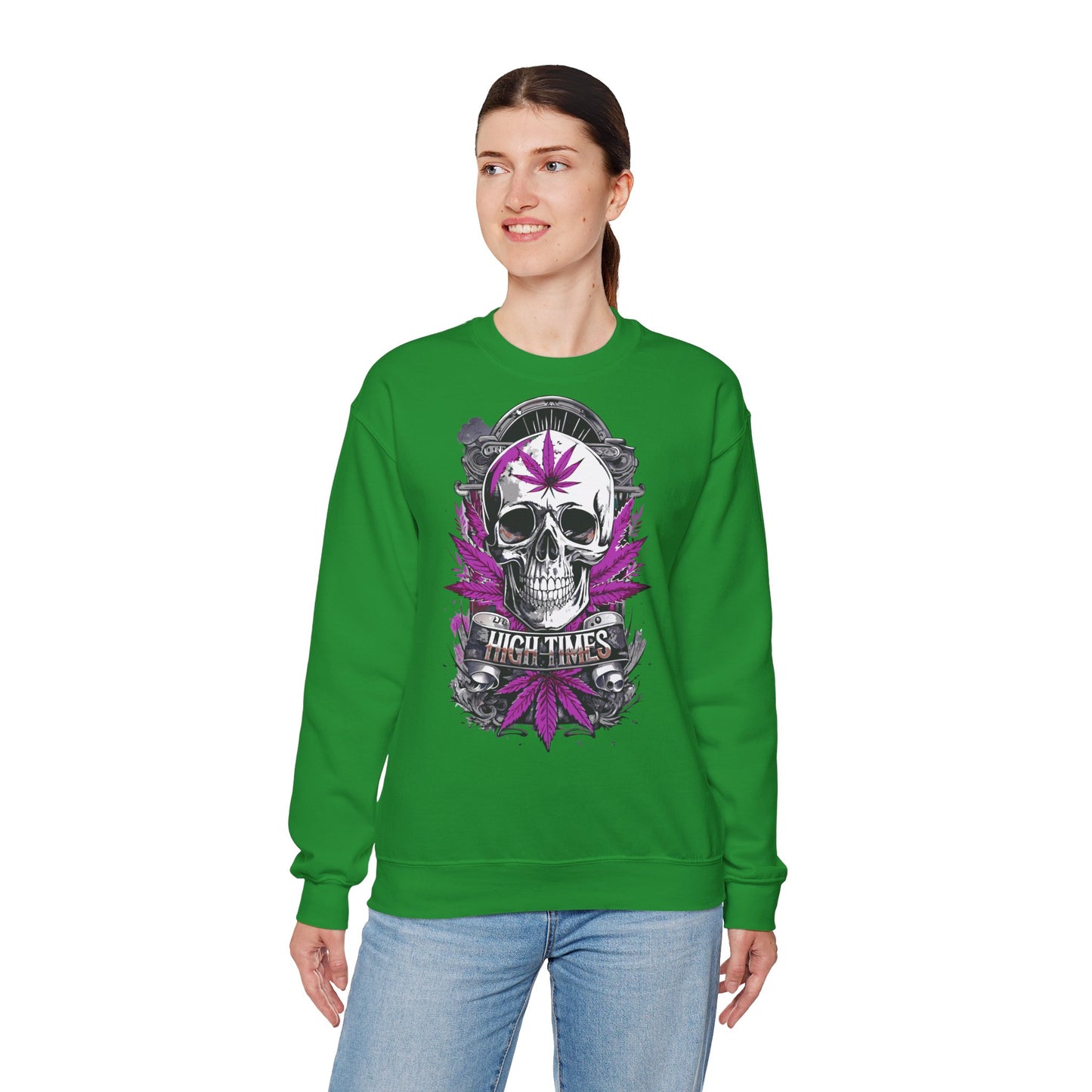 Skull & Purple Cannabis Leaf- "High Times" Graphic Sweatshirt