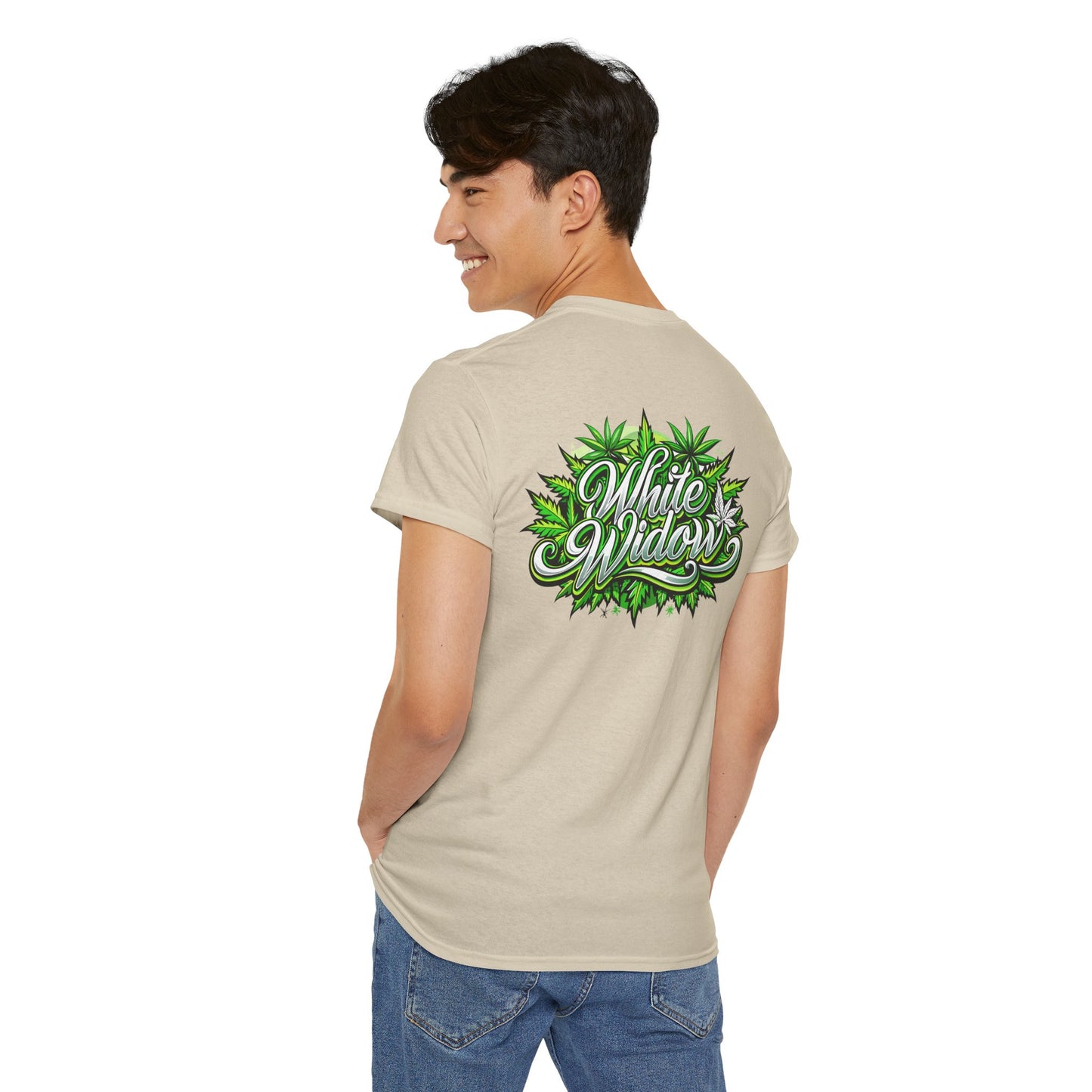 White Widow Graphic Tee — Cannabis Leaf Logo T-Shirt