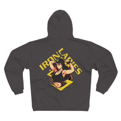 Unisex Hooded Zip Sweatshirt - Iron Ladies Inspirational Design for Fitness Enthusiasts