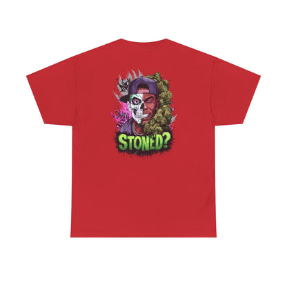 T-Shirt — 'Stoned?' Skull Face Graphic Tee for Cannabis Lovers