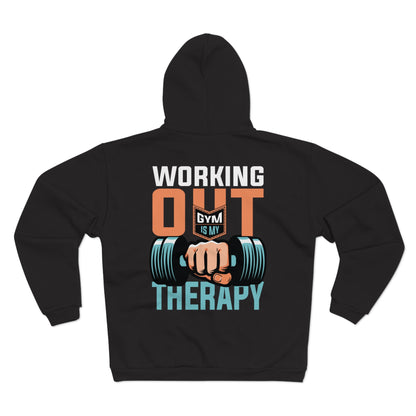 Unisex Zip Hoodie - 'Working Out is My Therapy' - Perfect for Gym Lovers