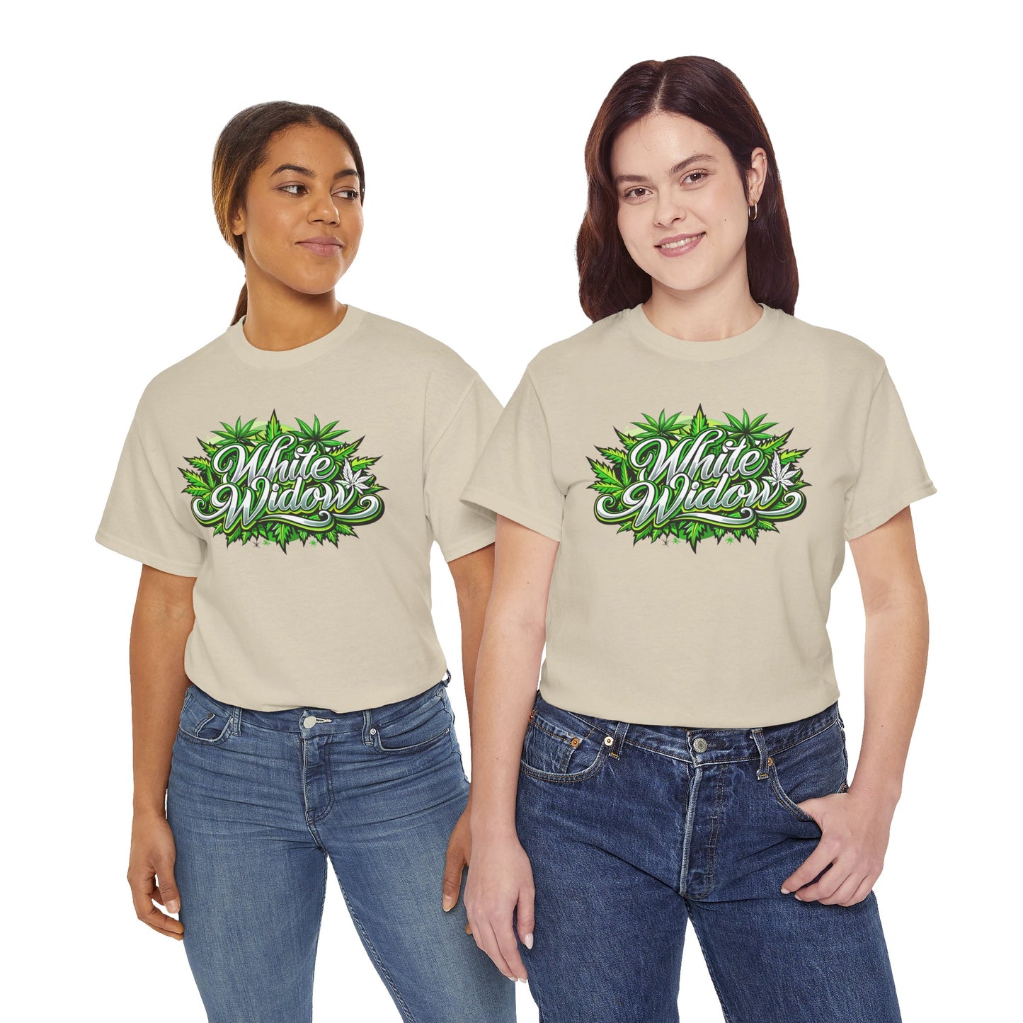 White Widow Graphic Tee — Cannabis Leaf Logo T-Shirt