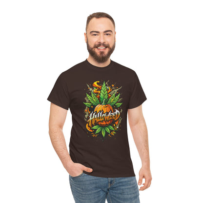 Halloween Pumpkin Graphic Tee — 'Halloween' Pumpkin & Leaves Illustration