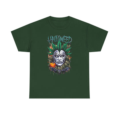 Hallowed Harvest Tee — Halloween Mask & Pumpkin Graphic T-Shirt