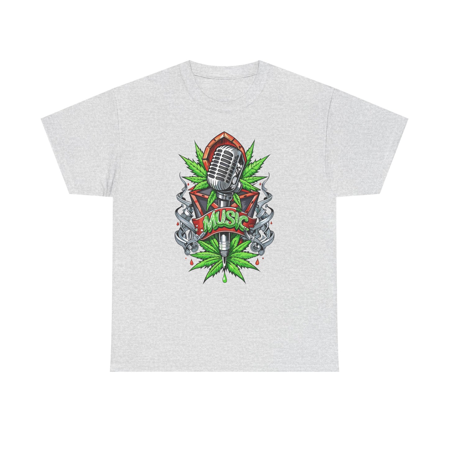 Music Microphone Tee — Retro Mic & Leaf Graphic T-Shirt