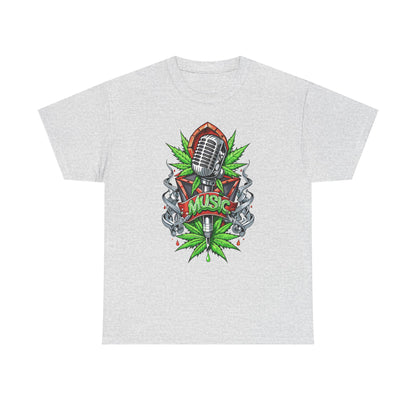 Music Microphone Tee — Retro Mic & Leaf Graphic T-Shirt