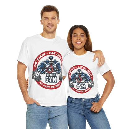Venom Gym Unisex Heavy Cotton Tee - Eat Brain Eat Chocolate Design White