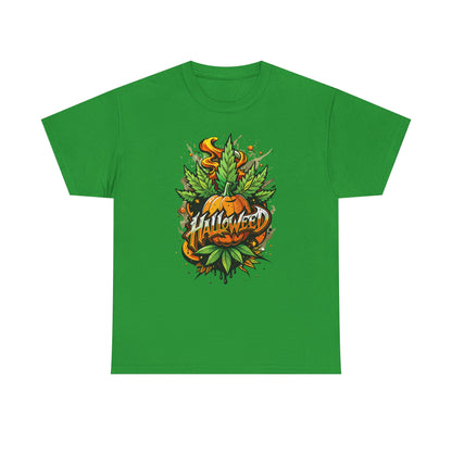 Halloween Pumpkin Graphic Tee — 'Halloween' Pumpkin & Leaves Illustration