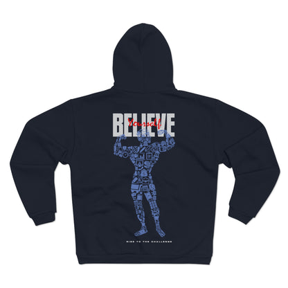 Motivational Zip-Up Hoodie - 'Believe' Design for Everyday Inspiration