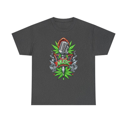 Music Microphone Tee — Retro Mic & Leaf Graphic T-Shirt