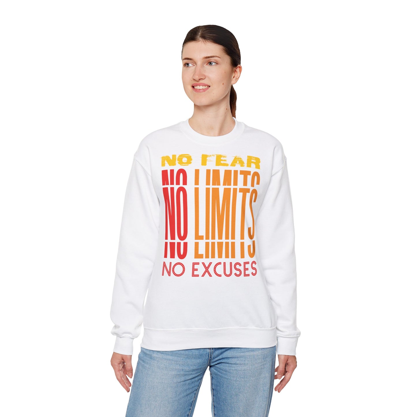 Motivational Crewneck Sweatshirt - No Fear, No Limits, No Excuses - Unisex Heavy Blend