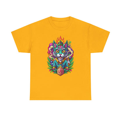 Psychedelic Flame Cat Graphic Tee — Colorful Trippy Cat Design