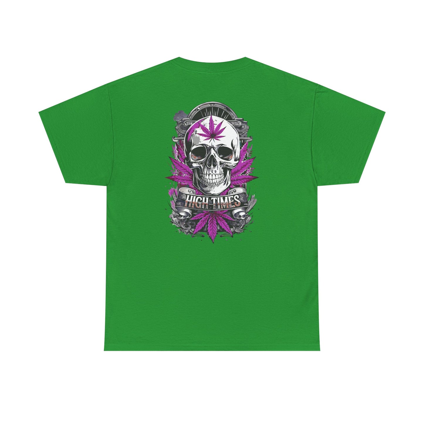 Skull & Purple Cannabis Leaf Tee - "High Times" Graphic T-Shirt Both