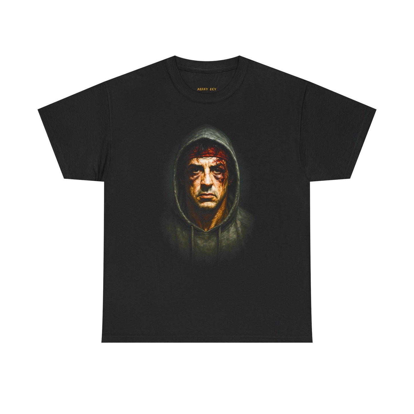 Hooded Portrait Graphic Tee — Gritty Streetwear Face Print