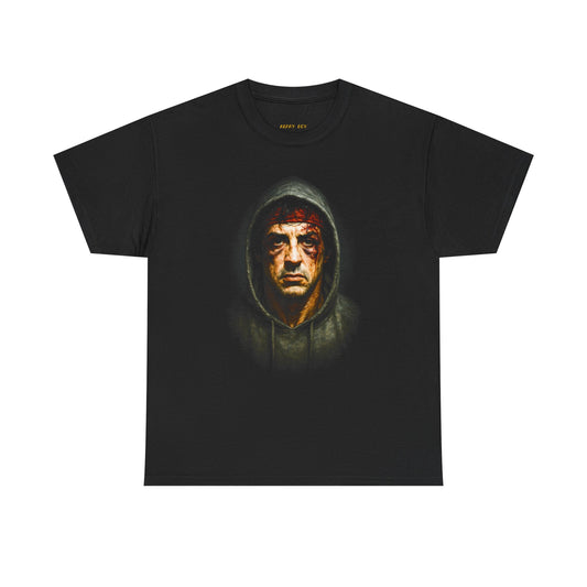 Hooded Portrait Graphic Tee — Gritty Streetwear Face Print