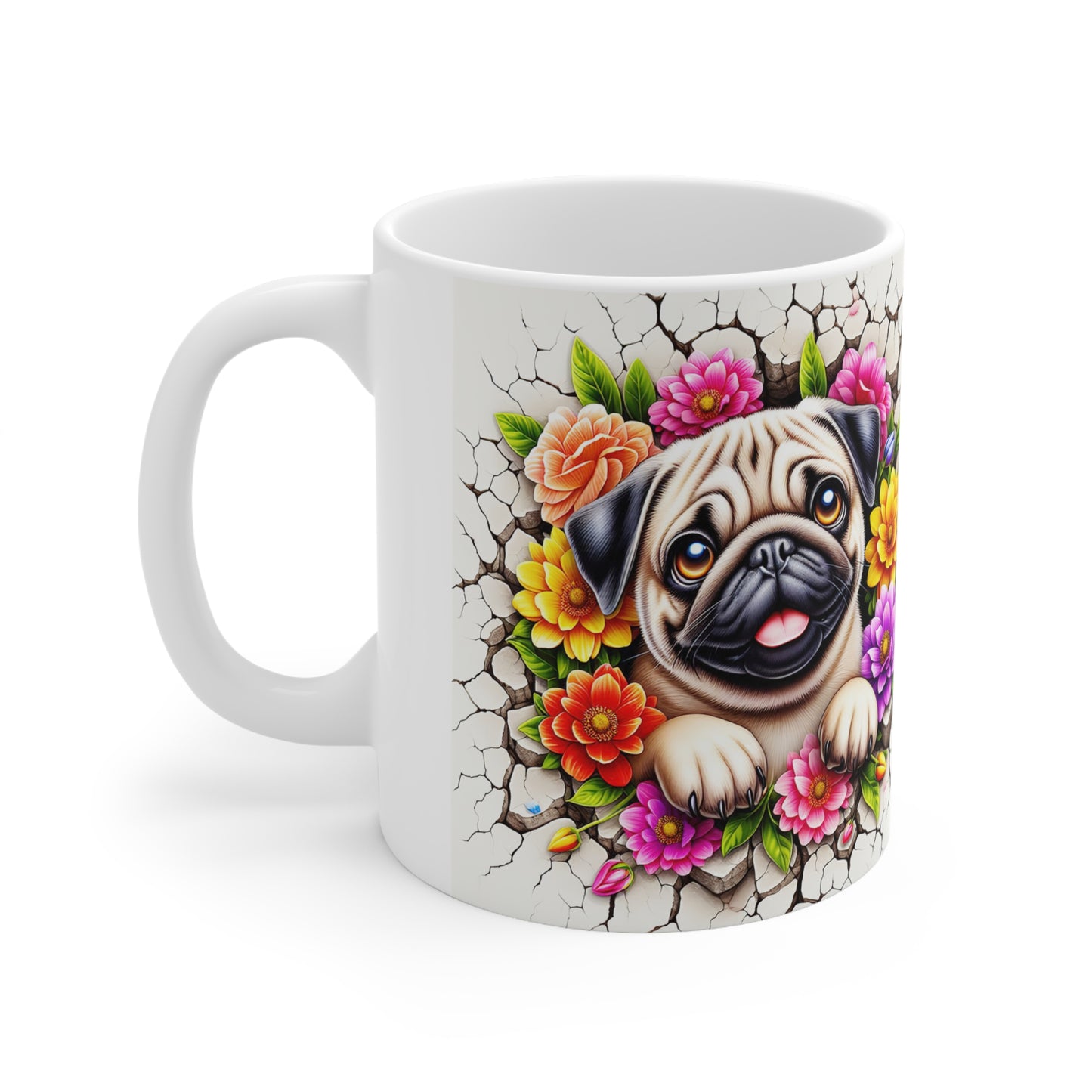 Floral Pug Ceramic Coffee Mug - 11oz & 15oz