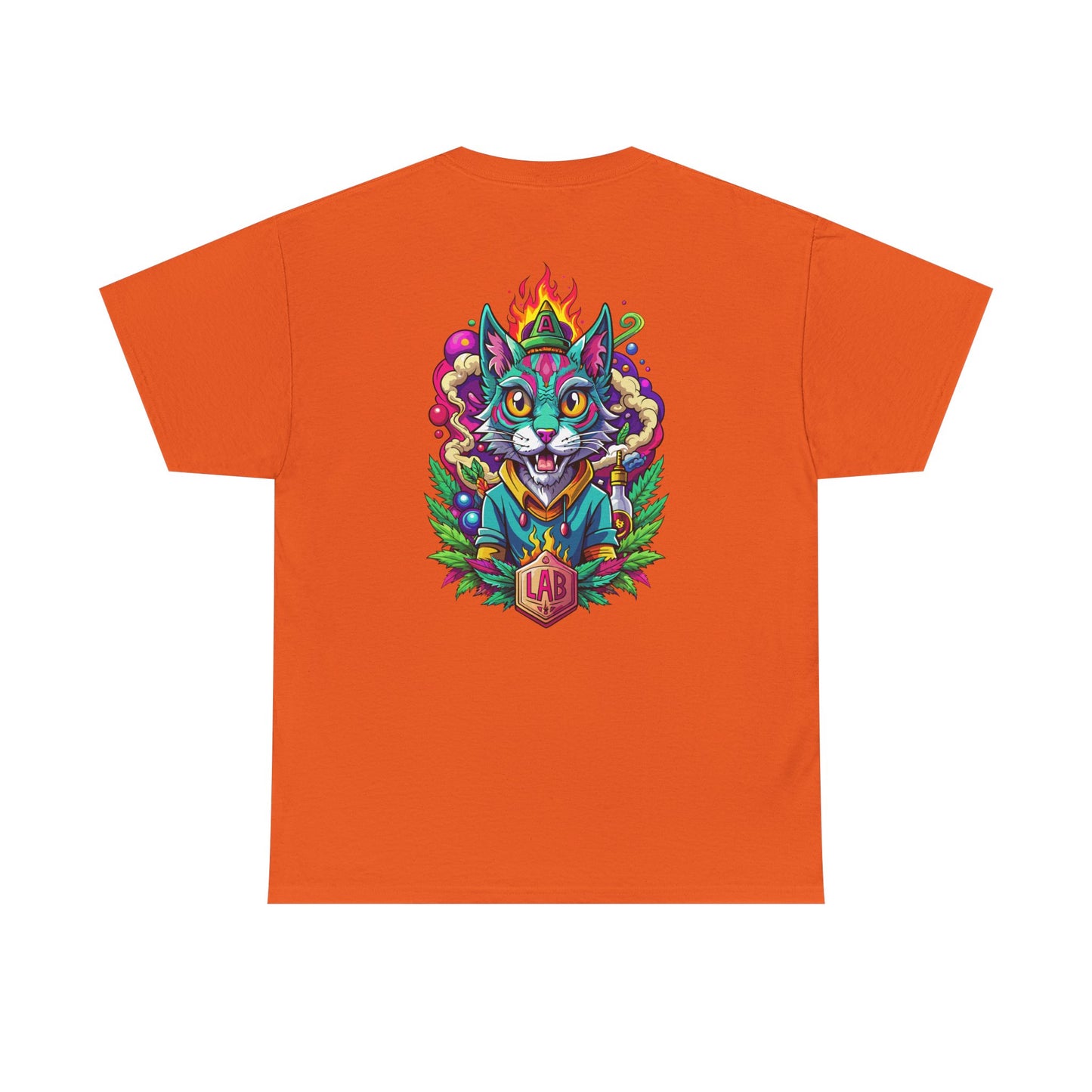 Psychedelic Flame Cat Graphic Tee — Colorful Trippy Cat Design