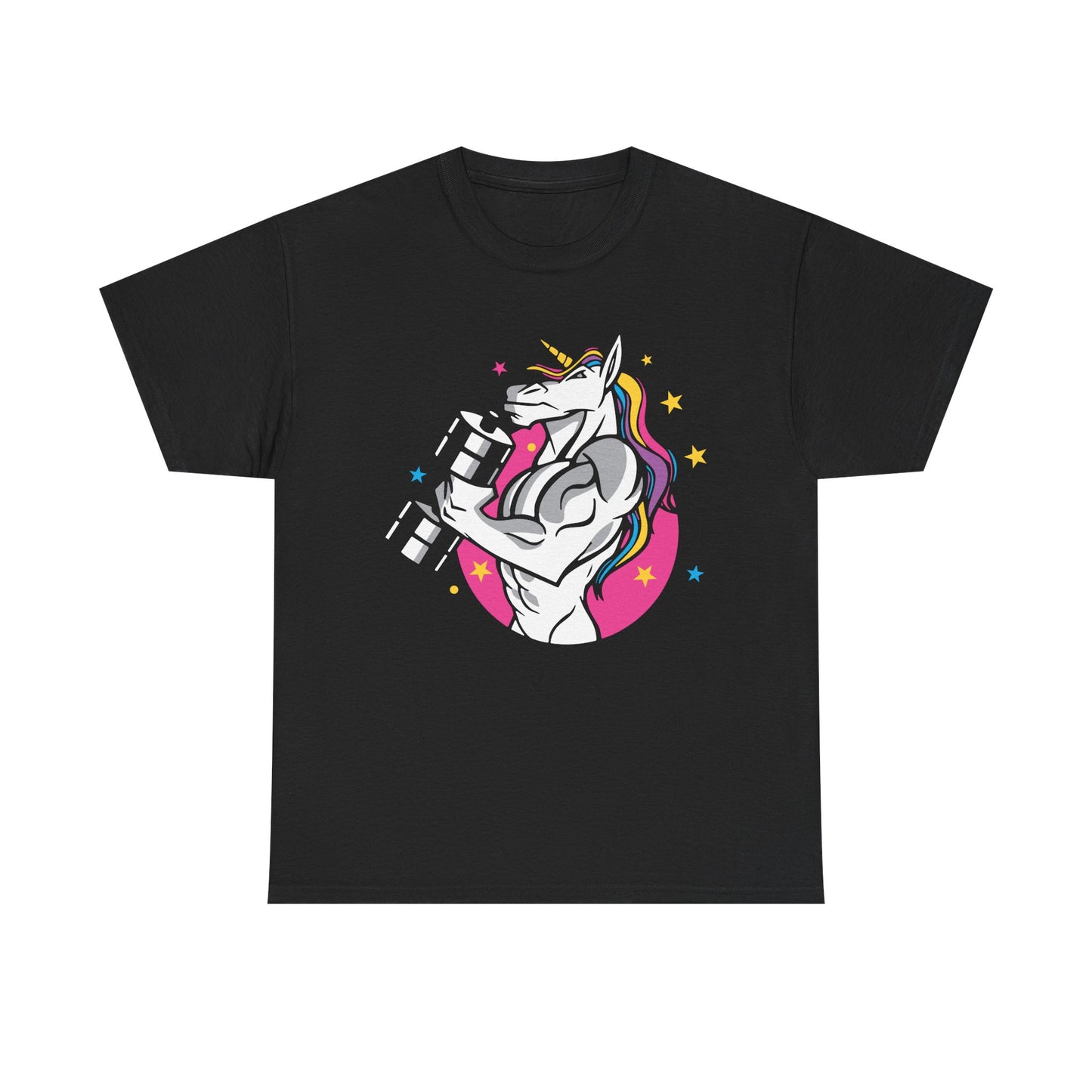 Motivational Unicorn Workout Tee - Unisex Heavy Cotton T-Shirt for Fitness Lovers Black